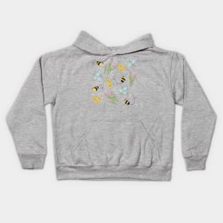 Cute Spring Bee Tulips and Daffodils Flower Pattern Digital Illustration Kids Hoodie